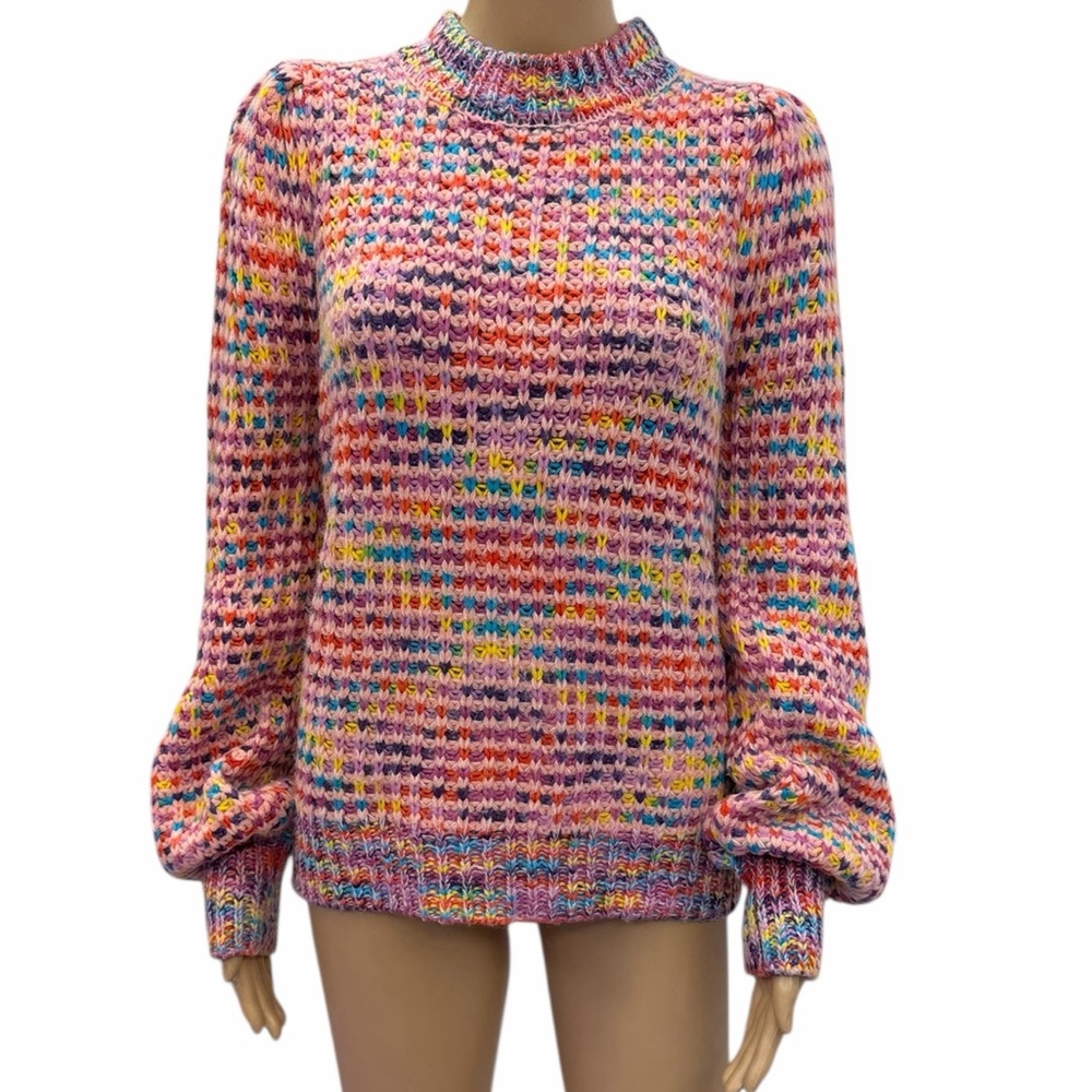 Dear John Puff Sleeve Multicolor Knit Sweater Womens Medium